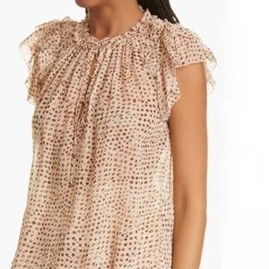 Ulla Johnson Sheer Fil Coupe Silk-Blend Chiffon Leopard Ikat Dot Marilyn Blouse